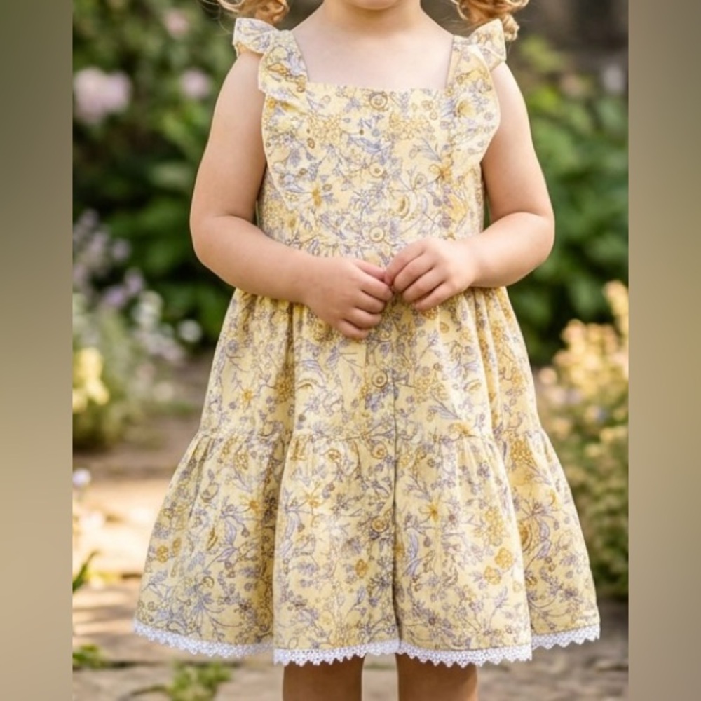 Catherine Malandrino Yellow Floral Fully Lined Kids Dress, Size 2T